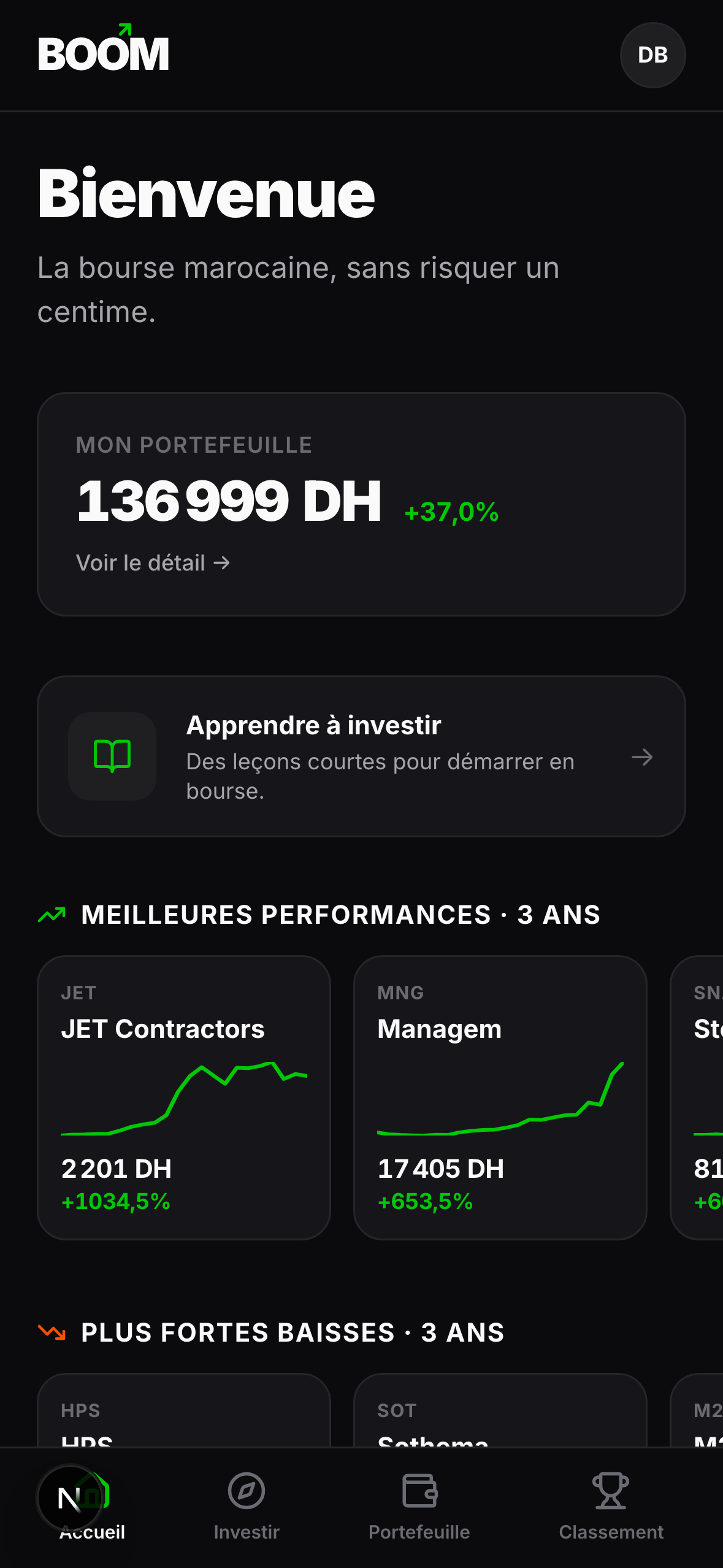 Boom — écran d'accueil